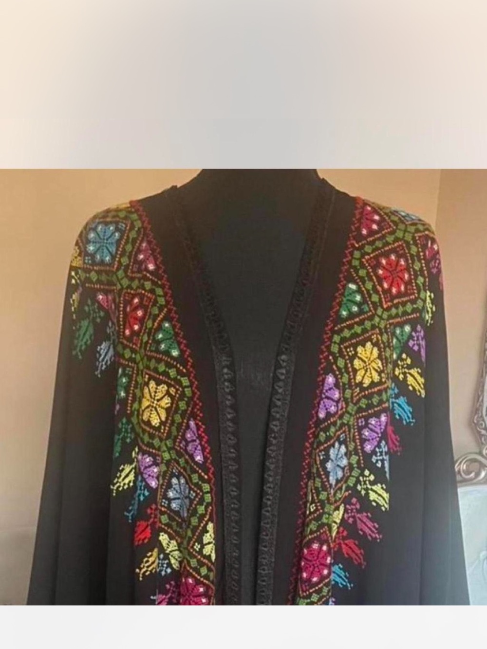 Hand embroidery Black Embroidered Open-Front Women's kaftan ( abaya